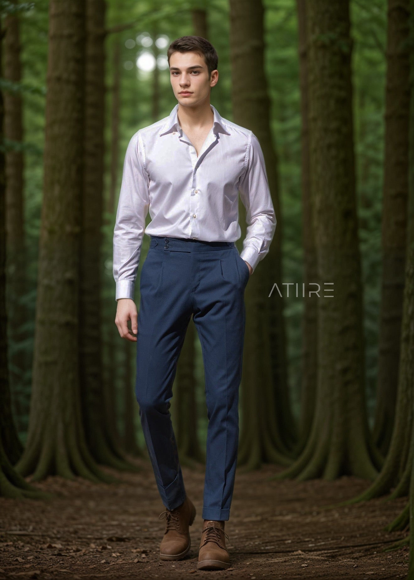 NAVY BLUE SIGNATURE BUTTONED GURKHA PANTS BY ATIIRE