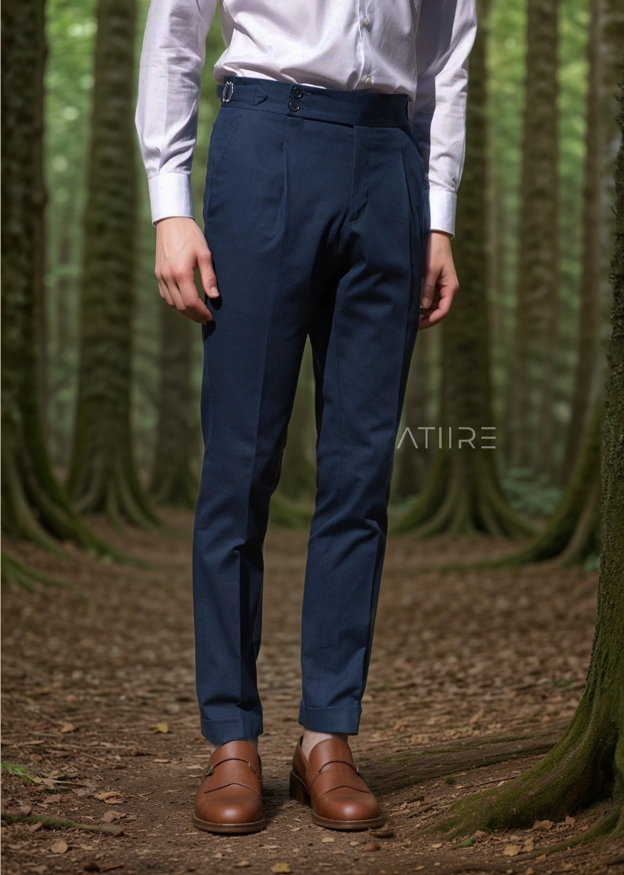 NAVY BLUE SIGNATURE BUTTONED GURKHA PANTS BY ATIIRE