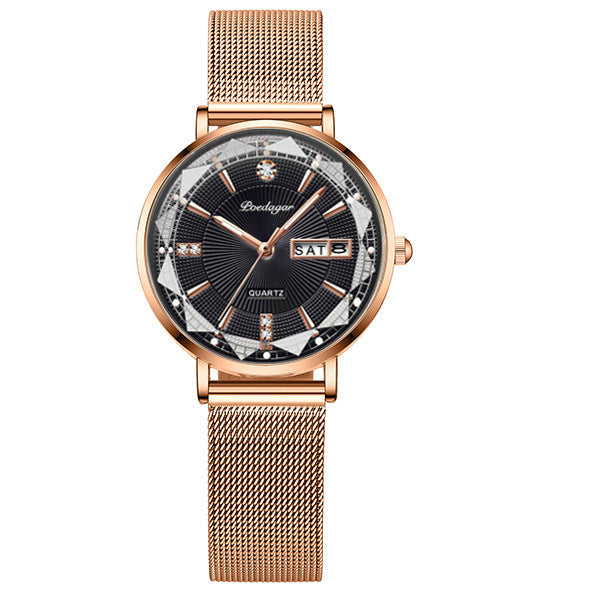 Women's Luminous Quartz Watch with Mesh Strap