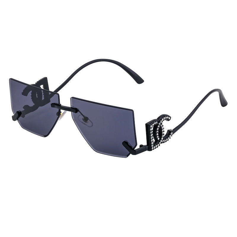 Trendy Frameless Sunglasses for Women – Stylish Geometric Temples & UV Protection