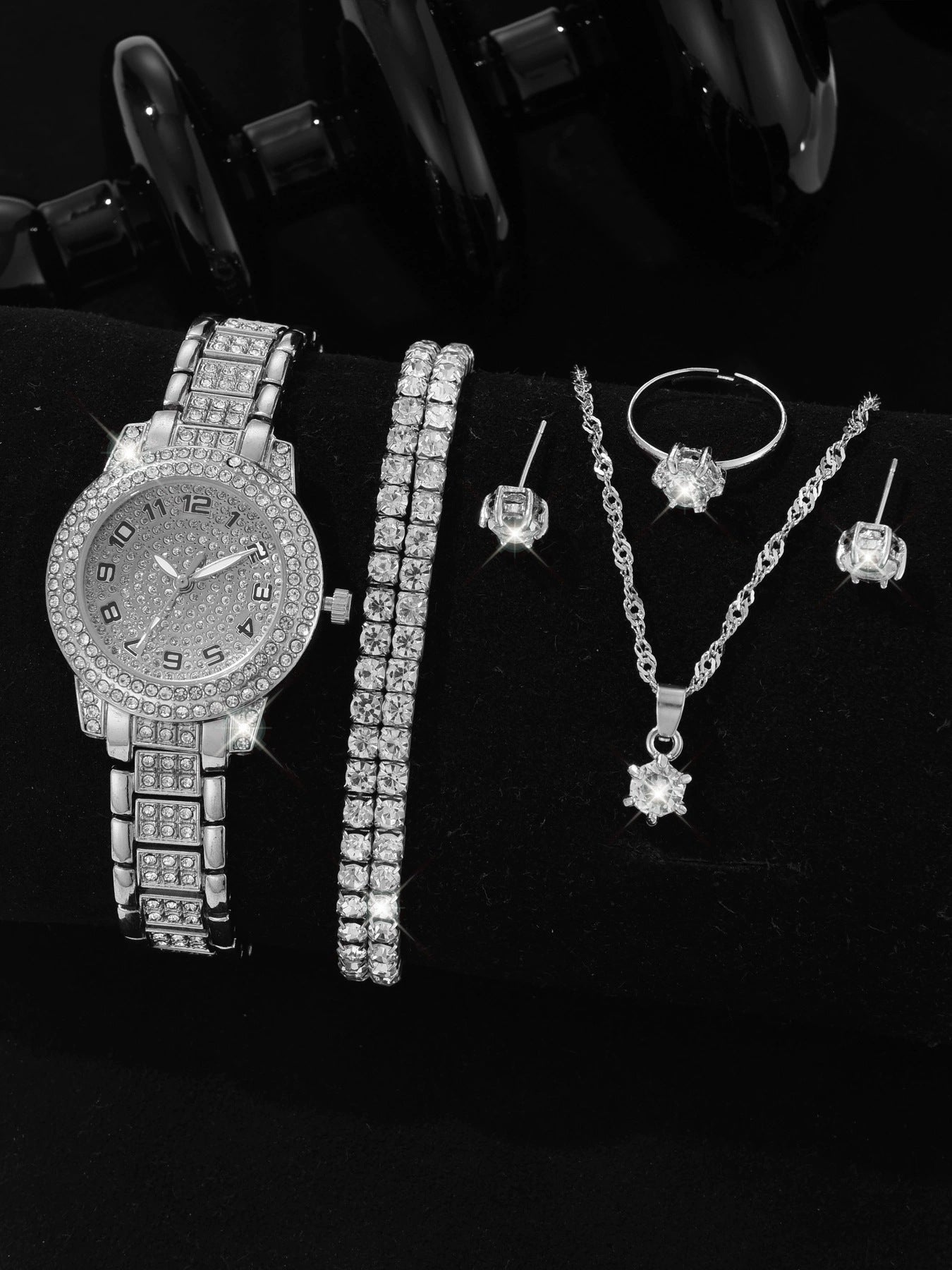 Luxury Full-Diamond Steel Quartz Watch – Roman Numerals, Hip-Hop Style Bracelet Set