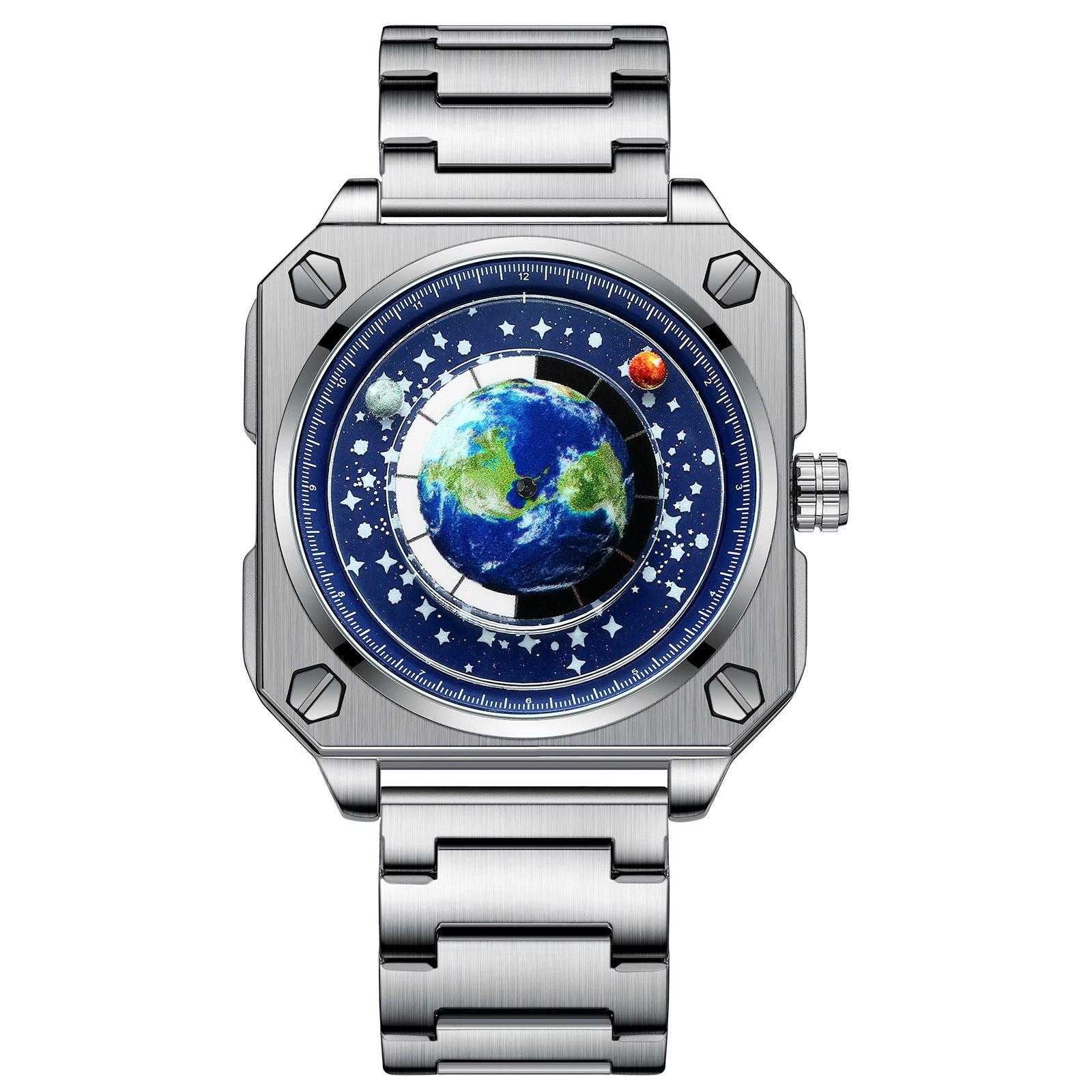 Binbond Square Dial Moon Earth Star Sky Blue Planet Quartz Watch For Men 700