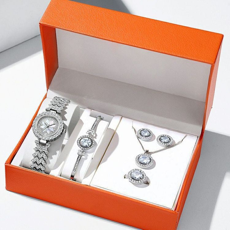 Luxury Full-Diamond Steel Quartz Watch – Roman Numerals, Hip-Hop Style Bracelet Set
