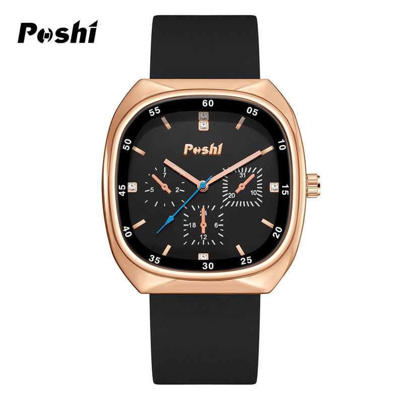 Unisex Casual Style Square Quartz Watch – Silicone Strap, 24-Hour Display