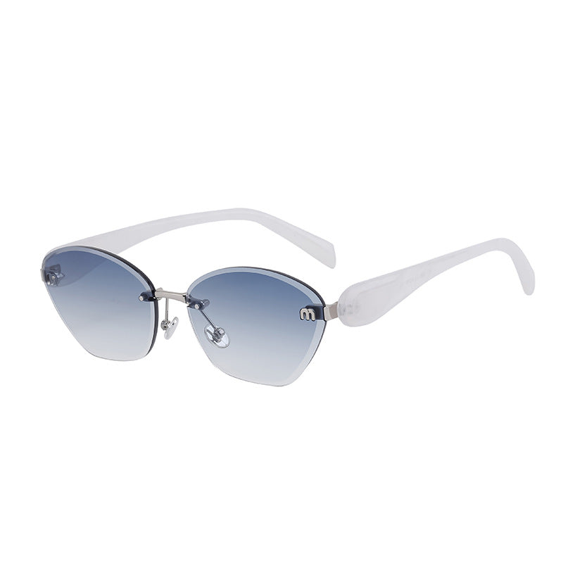 Luxury Cat-Eye Frameless Sunglasses for Women – Diamond Cut Edge & UV Protection
