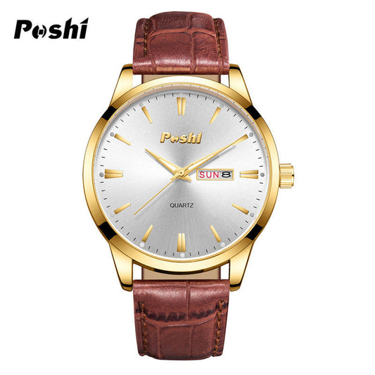 Unisex Fashion Dual Calendar Quartz Watches – Luminous Dial, Leather Strap