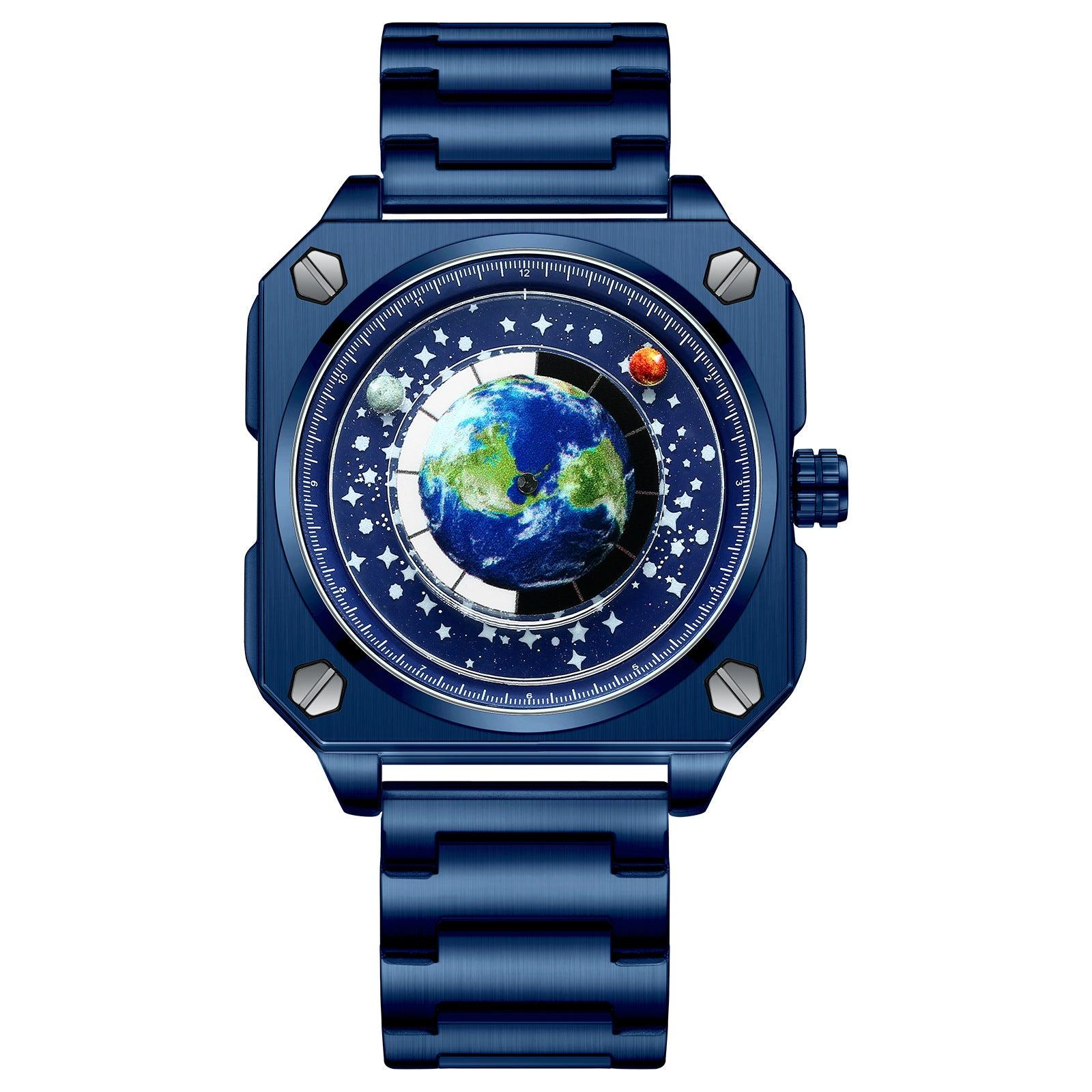 Binbond Square Dial Moon Earth Star Sky Blue Planet Quartz Watch For Men 700