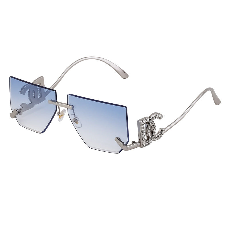 Trendy Frameless Sunglasses for Women – Stylish Geometric Temples & UV Protection