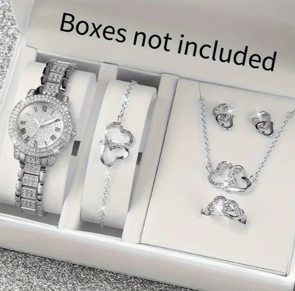 Luxury Full-Diamond Steel Quartz Watch – Roman Numerals, Hip-Hop Style Bracelet Set