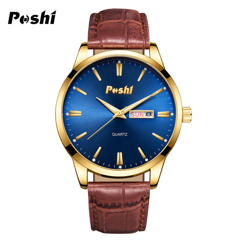 Unisex Fashion Dual Calendar Quartz Watches – Luminous Dial, Leather Strap