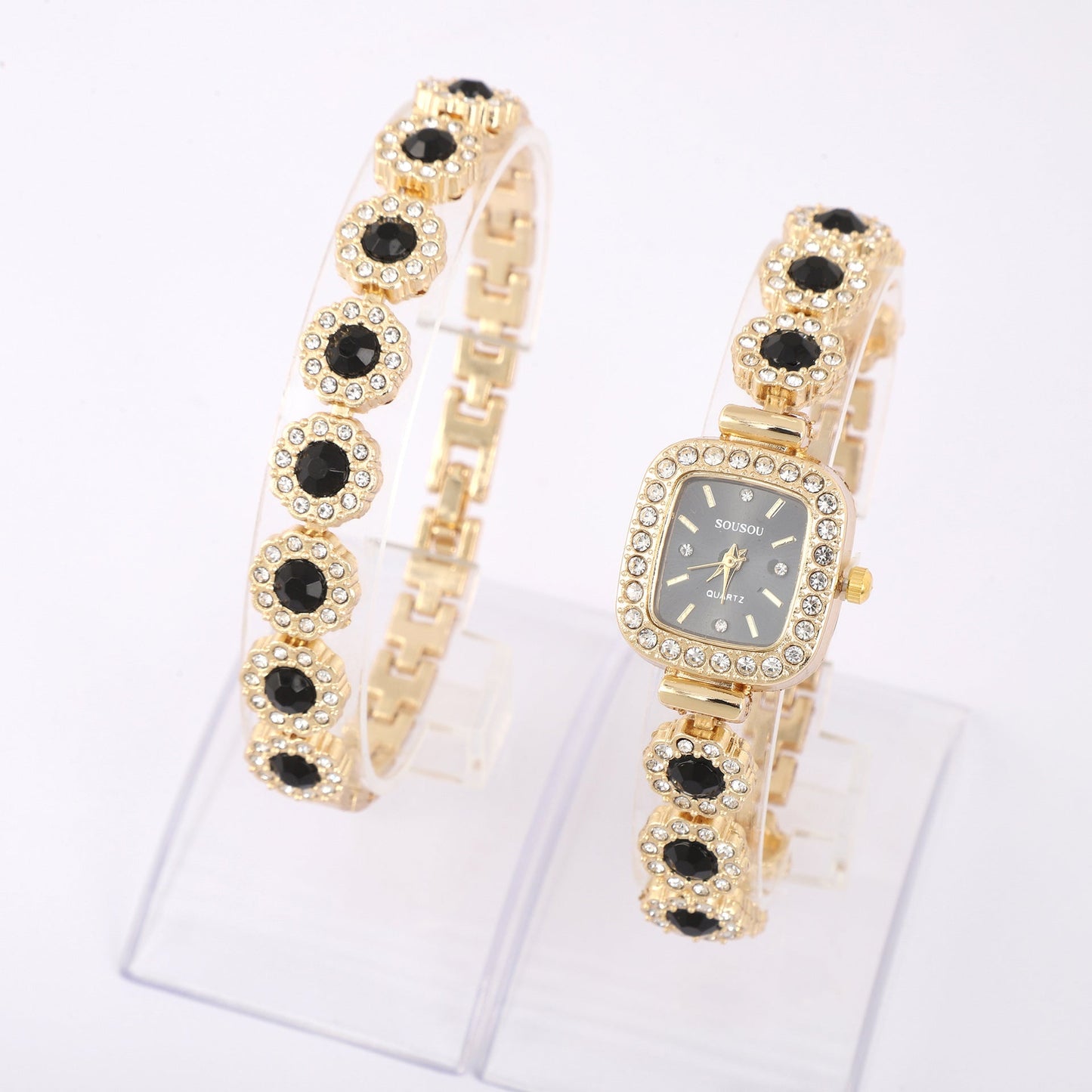Elegant Square Ladies' Quartz Watch & Bracelet Set – Luxury Gift Box