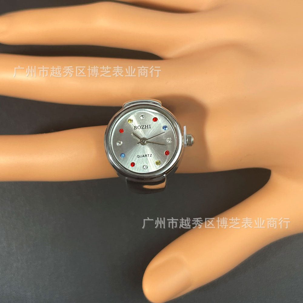 Women's fashionable Rhinestone Ring Watch – Quartz Finger Watch