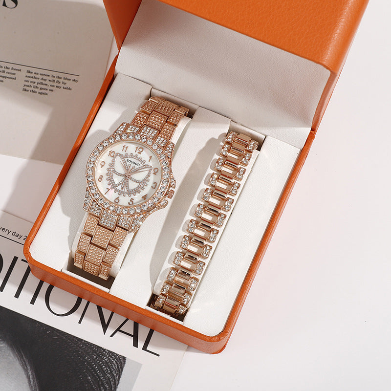Luxury Diamond Bracelet Watch Set – Unisex Quartz Timepiece