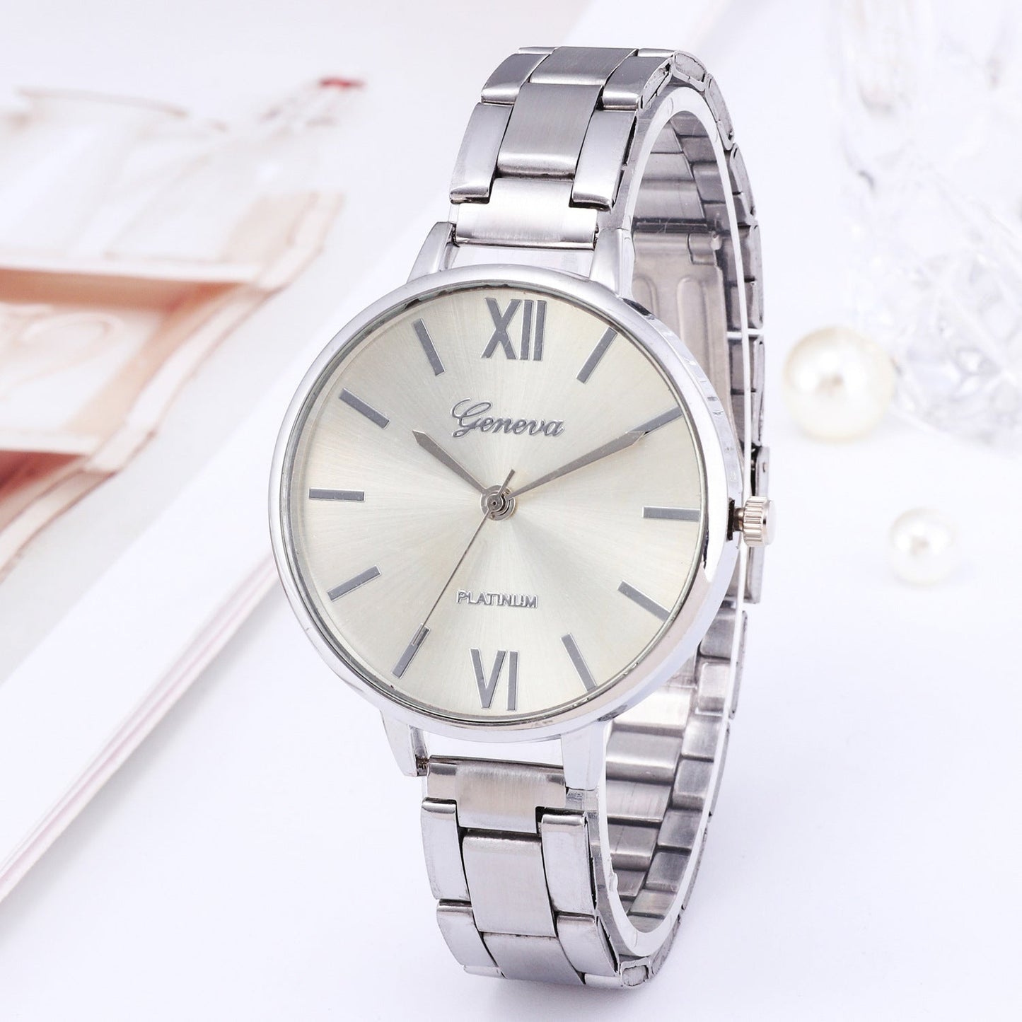 New Style Geneva Thin Steel Band Alloy Quartz Watch