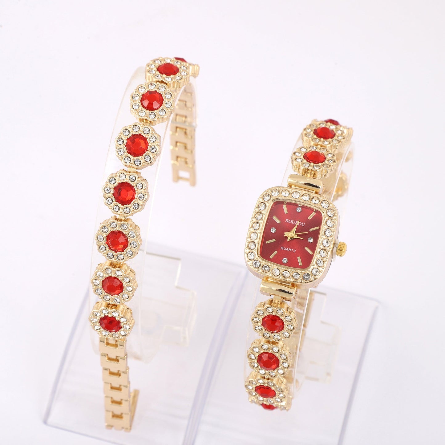 Elegant Square Ladies' Quartz Watch & Bracelet Set – Luxury Gift Box