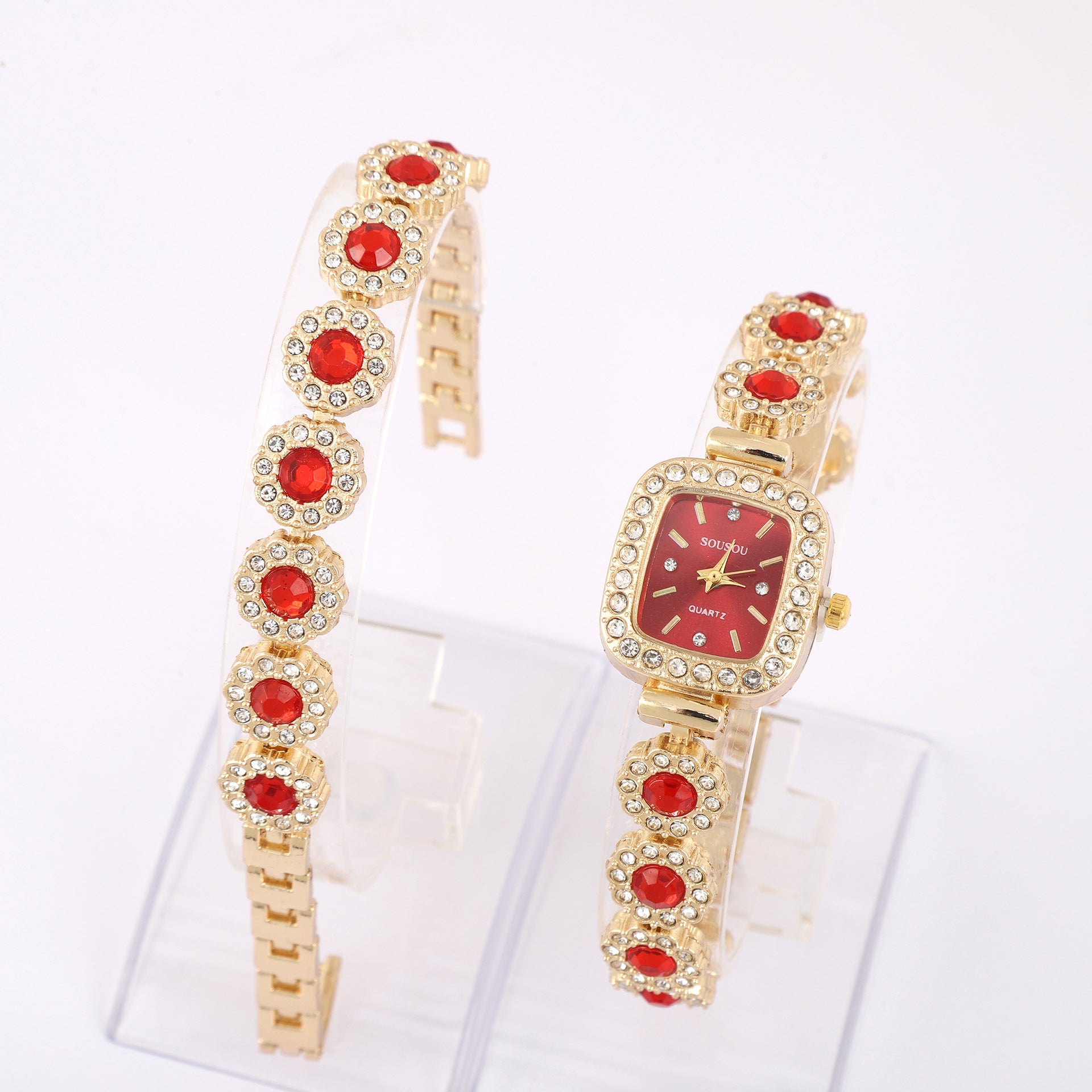Elegant Square Ladies' Quartz Watch & Bracelet Set – Luxury Gift Box