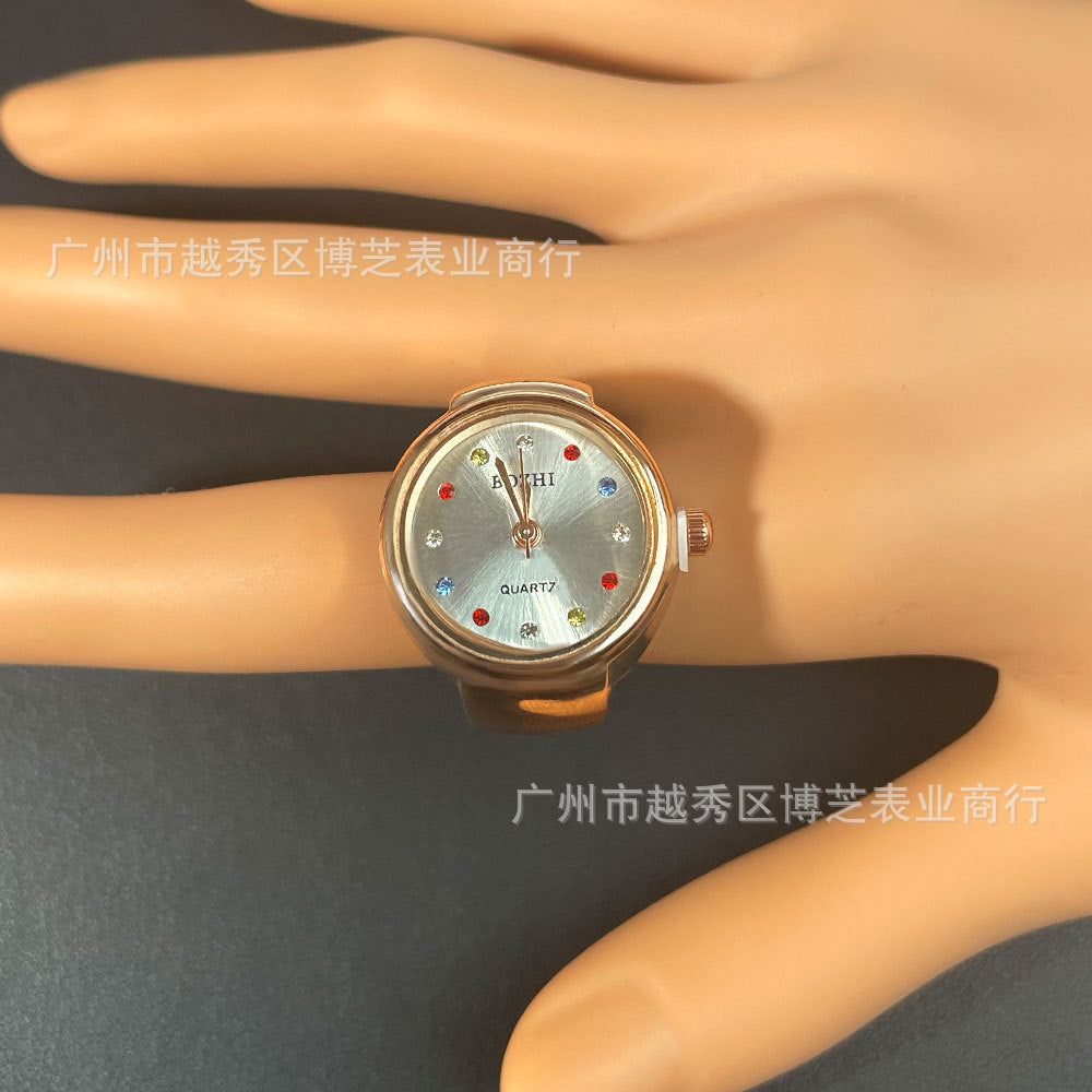 Women's fashionable Rhinestone Ring Watch – Quartz Finger Watch