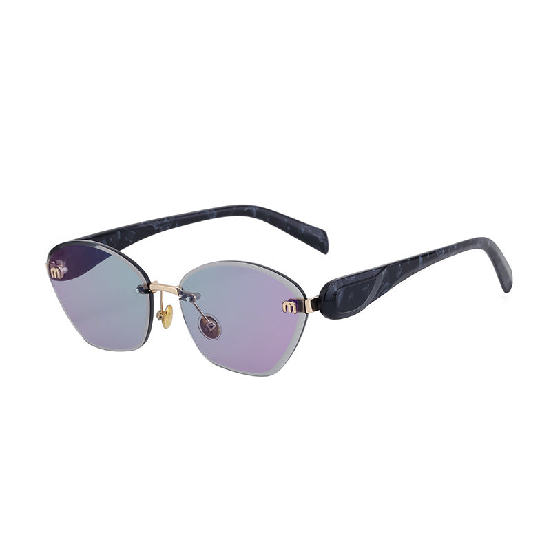 Luxury Cat-Eye Frameless Sunglasses for Women – Diamond Cut Edge & UV Protection