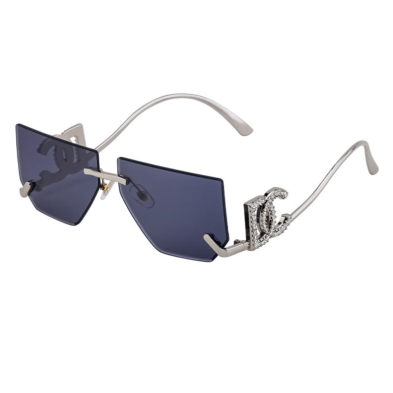 Trendy Frameless Sunglasses for Women – Stylish Geometric Temples & UV Protection