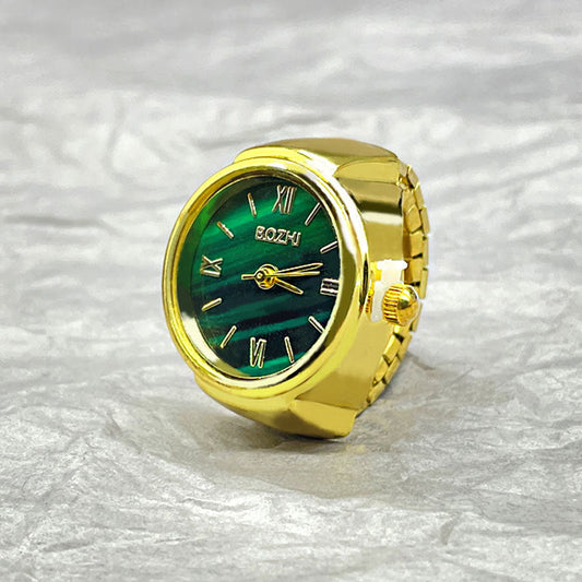 Unisex Green Ring Watch – Quartz Finger Watch with Alloy Case