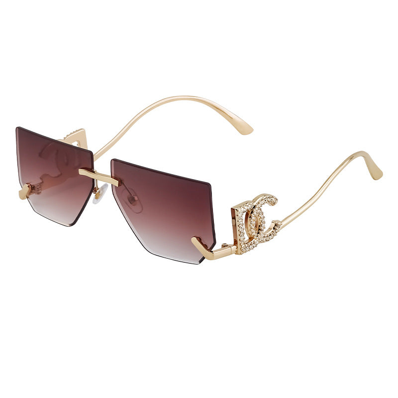 Trendy Frameless Sunglasses for Women – Stylish Geometric Temples & UV Protection