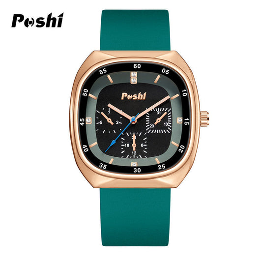 Unisex Casual Style Square Quartz Watch – Silicone Strap, 24-Hour Display