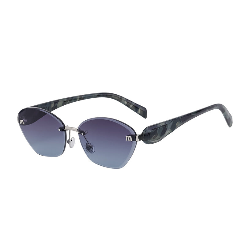 Luxury Cat-Eye Frameless Sunglasses for Women – Diamond Cut Edge & UV Protection