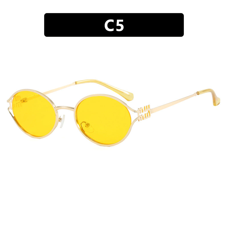 Women's Retro Oval Hollow Sunglasses – Gold Metal Frame Eyewear