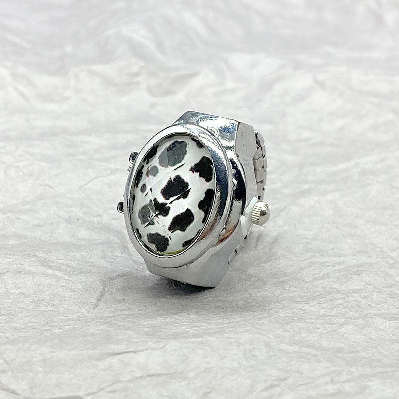 Leopard Print Flip Ring Watch – Retro Gemstone Quartz Finger Watch
