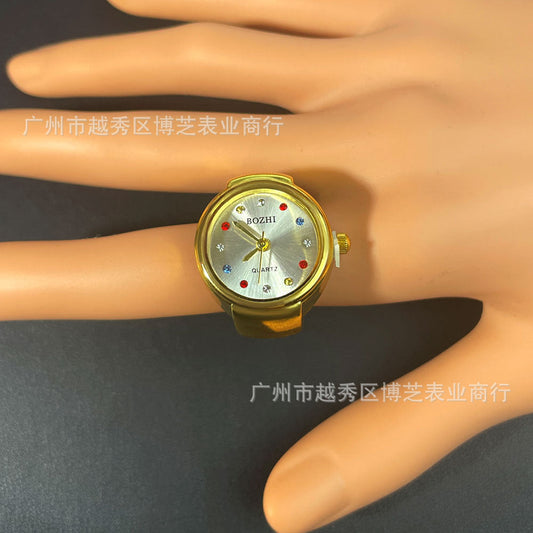 Women's fashionable Rhinestone Ring Watch – Quartz Finger Watch