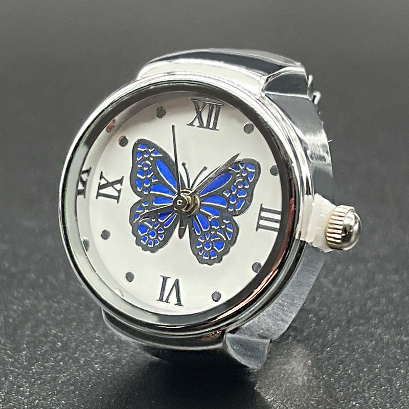 Unisex Quartz Butterfly Pattern Ring Watch – Stainless Steel Finger Watch