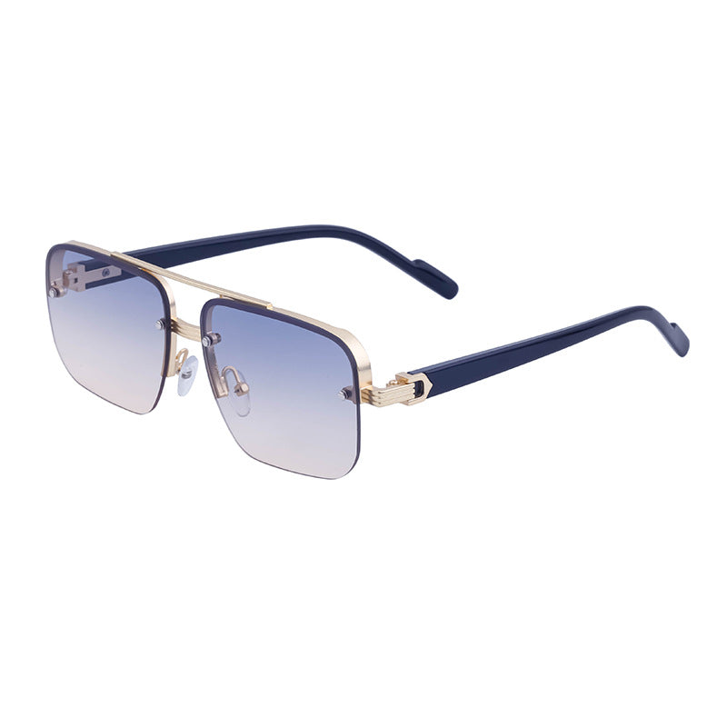 Trendy Half-Frame Cut-Edge Sunglasses – High-End UV Protection Shades