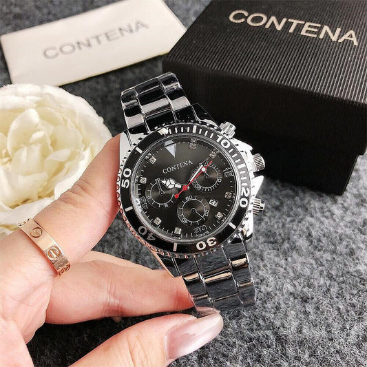 Unisex Three-Eye Quartz Watch with Steel Strap