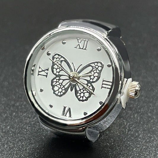 Unisex Quartz Butterfly Pattern Ring Watch – Stainless Steel Finger Watch