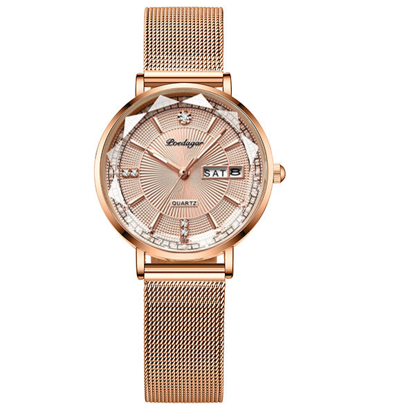 Women's Luminous Quartz Watch with Mesh Strap