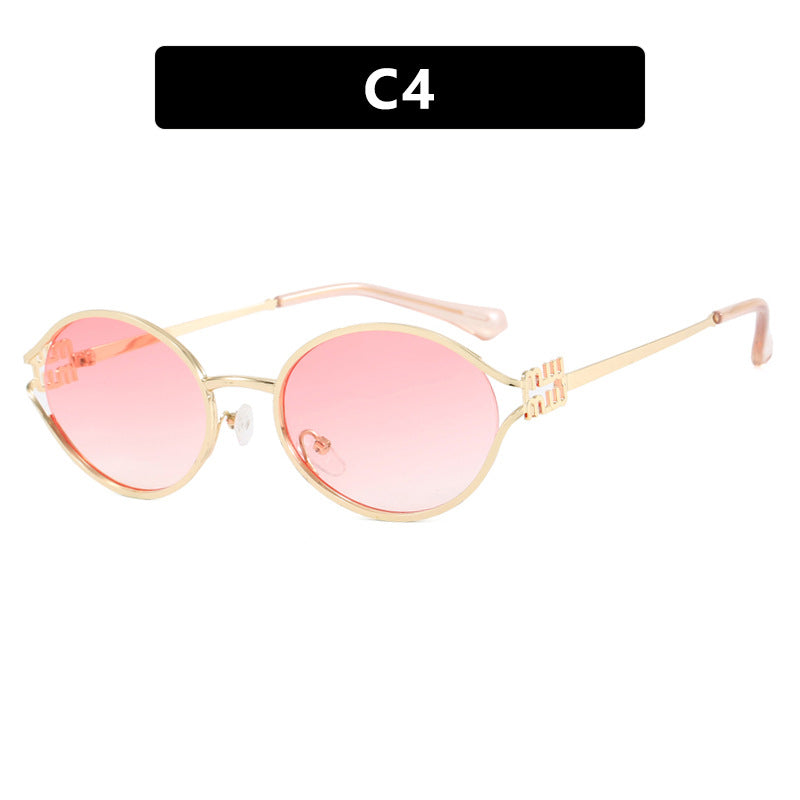 Women's Retro Oval Hollow Sunglasses – Gold Metal Frame Eyewear