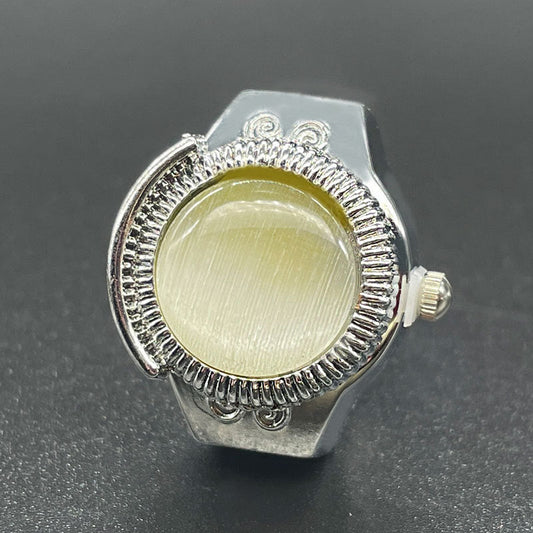 Unisex Cat’s Eye Gemstone Ring Watch – Quartz Round Dial