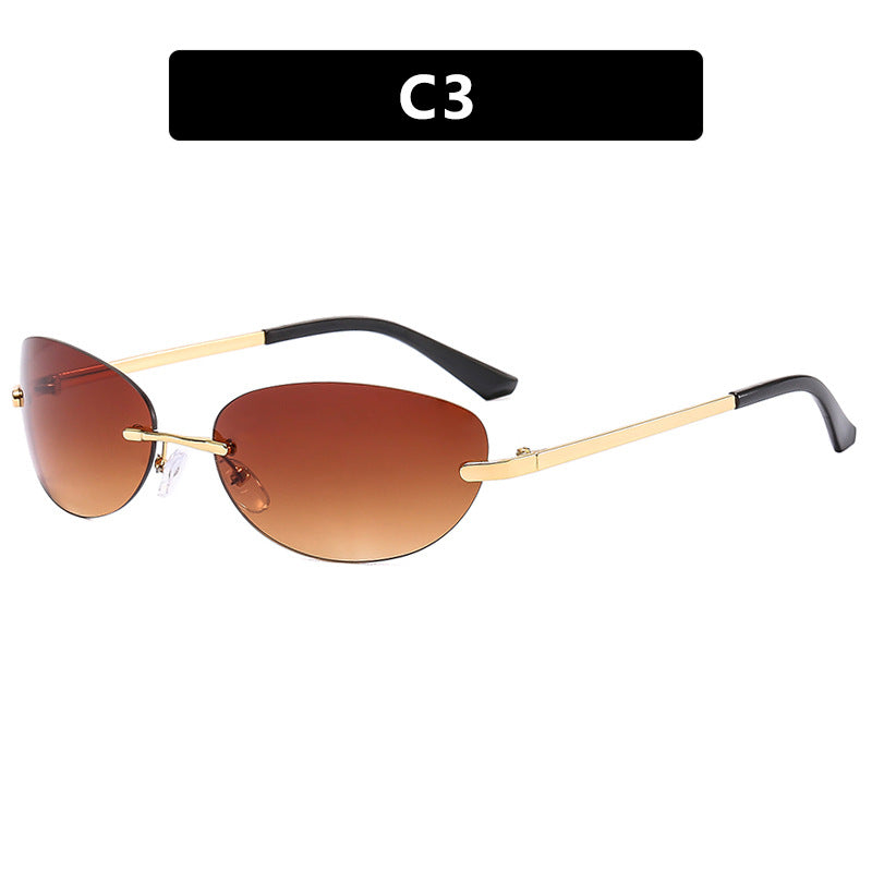 Women's Retro Frameless Oval Sunglasses – Gold Metal Frame