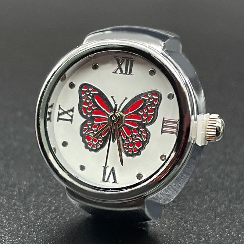 Unisex Quartz Butterfly Pattern Ring Watch – Stainless Steel Finger Watch