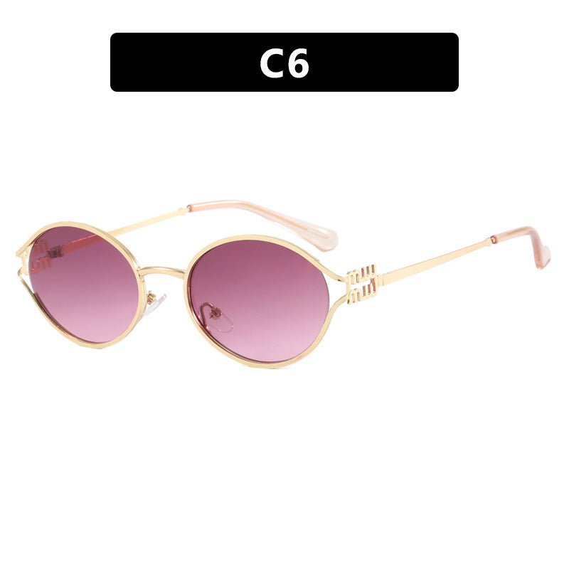 Women's Retro Oval Hollow Sunglasses – Gold Metal Frame Eyewear