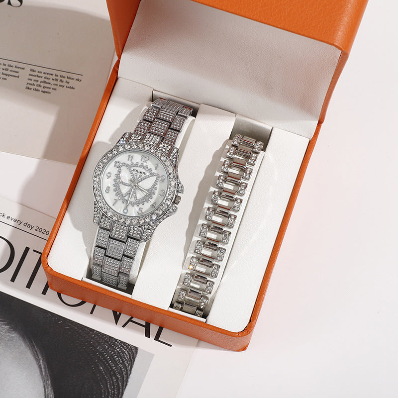 Luxury Diamond Bracelet Watch Set – Unisex Quartz Timepiece
