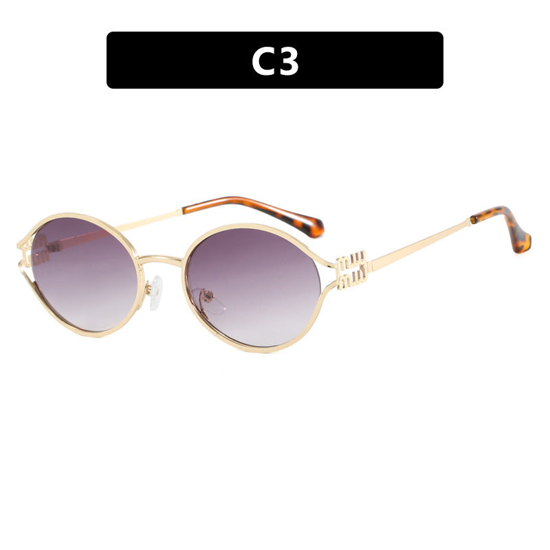 Women's Retro Oval Hollow Sunglasses – Gold Metal Frame Eyewear