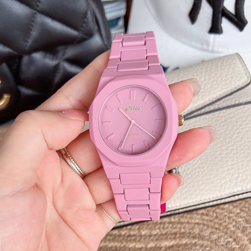 rendy Large Dial Watch – Candy Color, Steel Belt, Fashion Forward