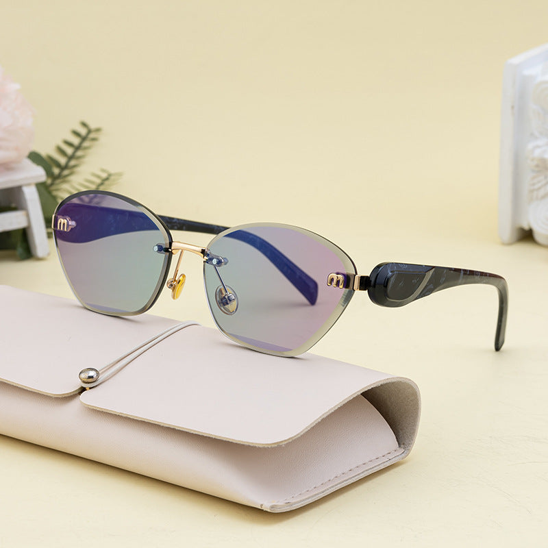 Luxury Cat-Eye Frameless Sunglasses for Women – Diamond Cut Edge & UV Protection