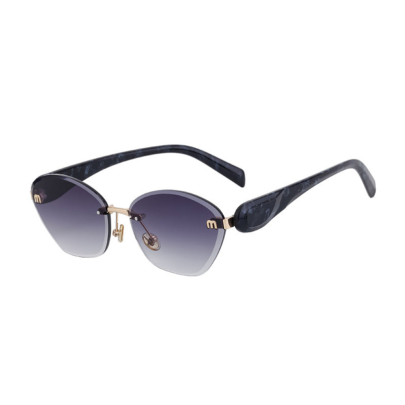 Luxury Cat-Eye Frameless Sunglasses for Women – Diamond Cut Edge & UV Protection