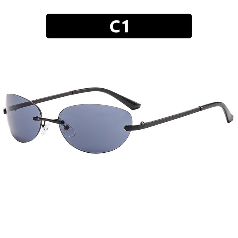 Women's Retro Frameless Oval Sunglasses – Gold Metal Frame