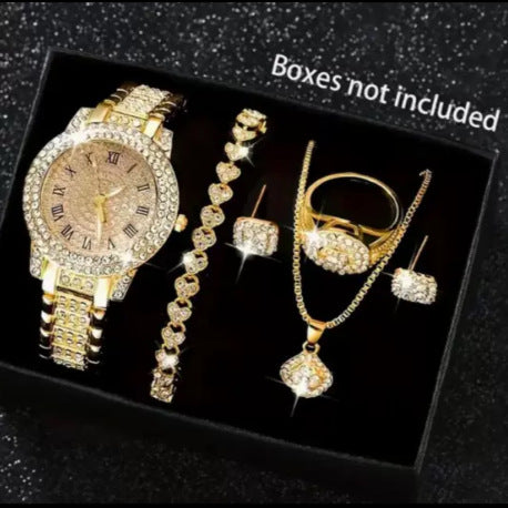 Luxury Full-Diamond Steel Quartz Watch – Roman Numerals, Hip-Hop Style Bracelet Set