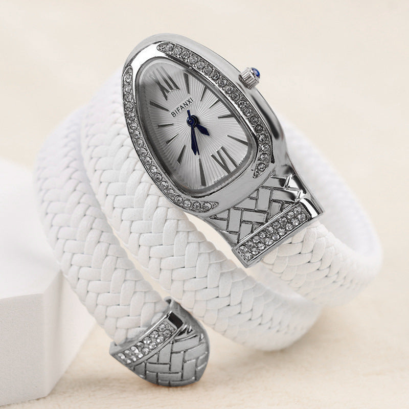 Women's Snake-Inspired Quartz Watch – Braided Leather Strap