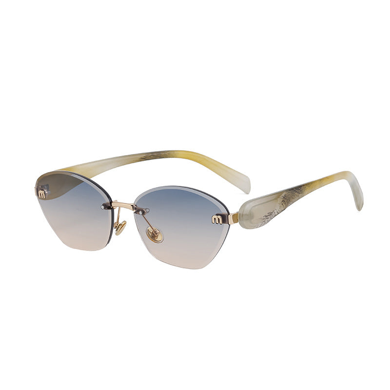 Luxury Cat-Eye Frameless Sunglasses for Women – Diamond Cut Edge & UV Protection