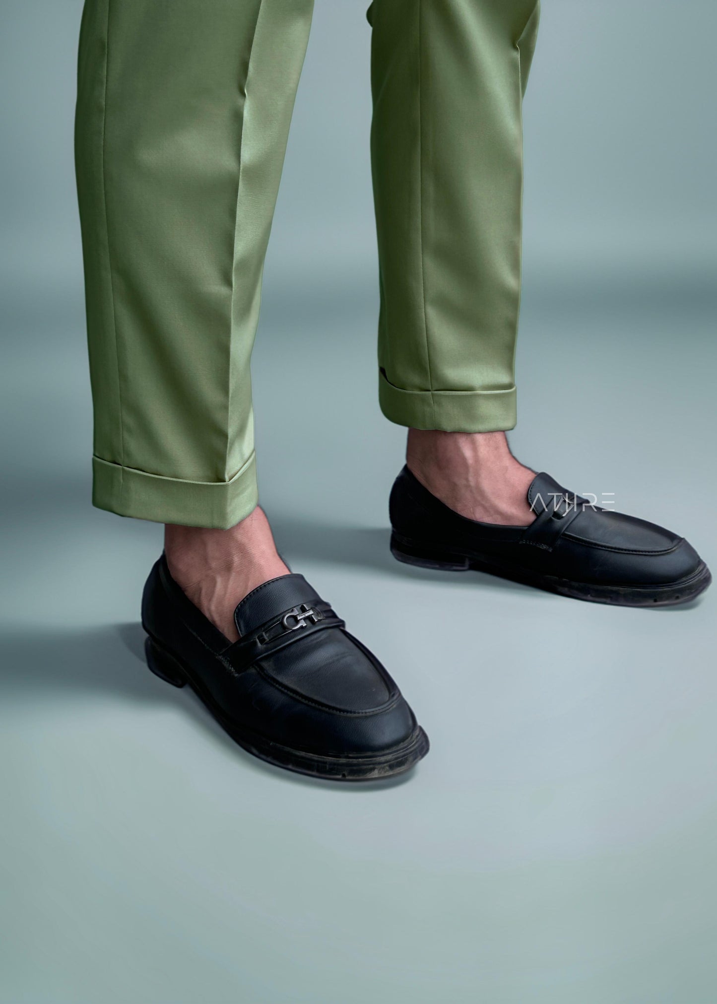 PISTA GREEN DOUBLE PLEATED BUCKLE GURKHA PANTS BY ATIIRE